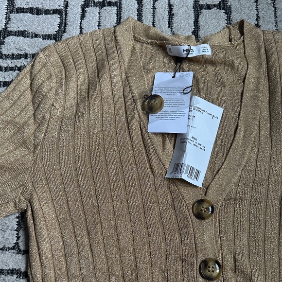 Mango Gold Ribbed Button Down Top - Picture 2 of 3